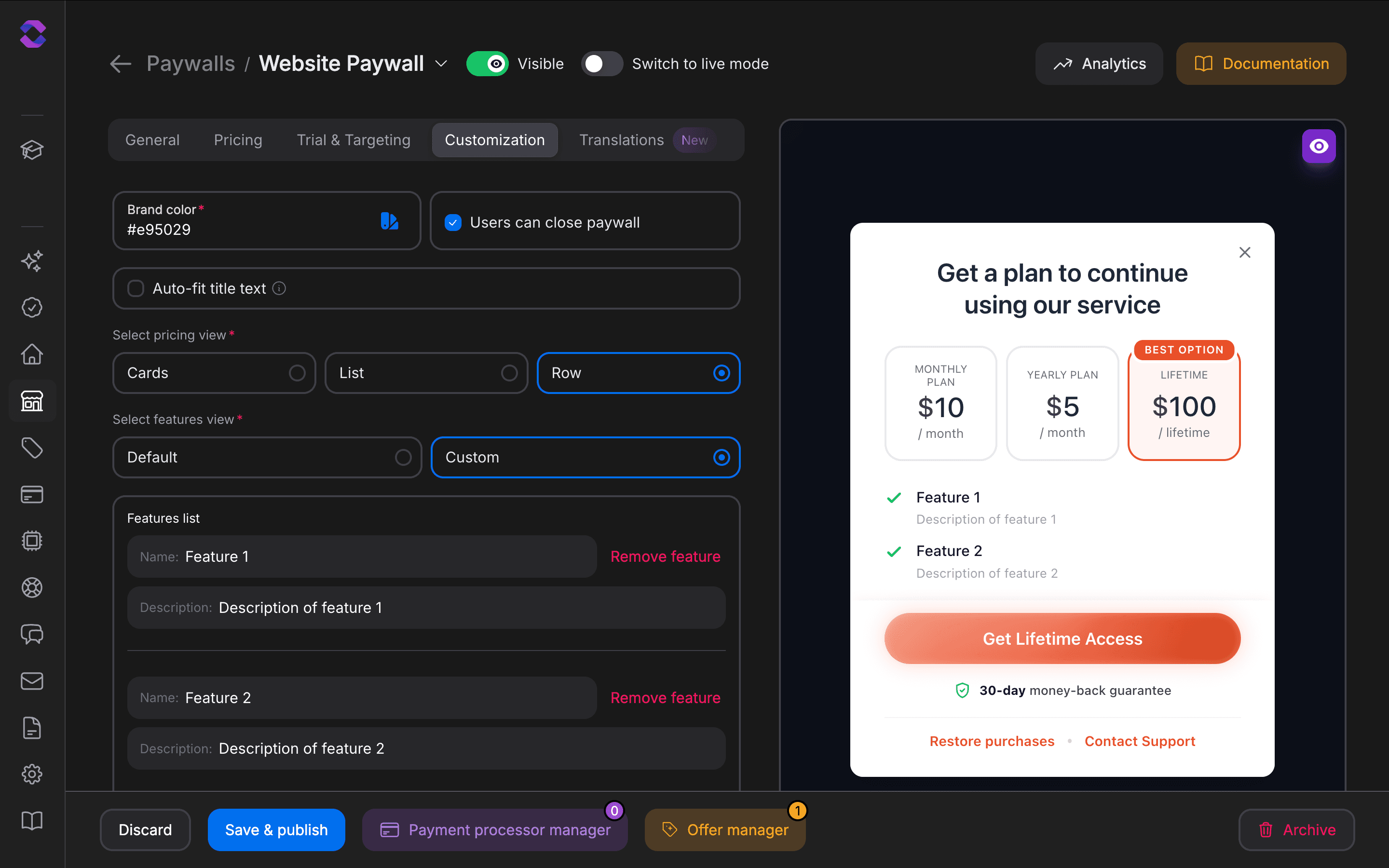 Monetize dashboard