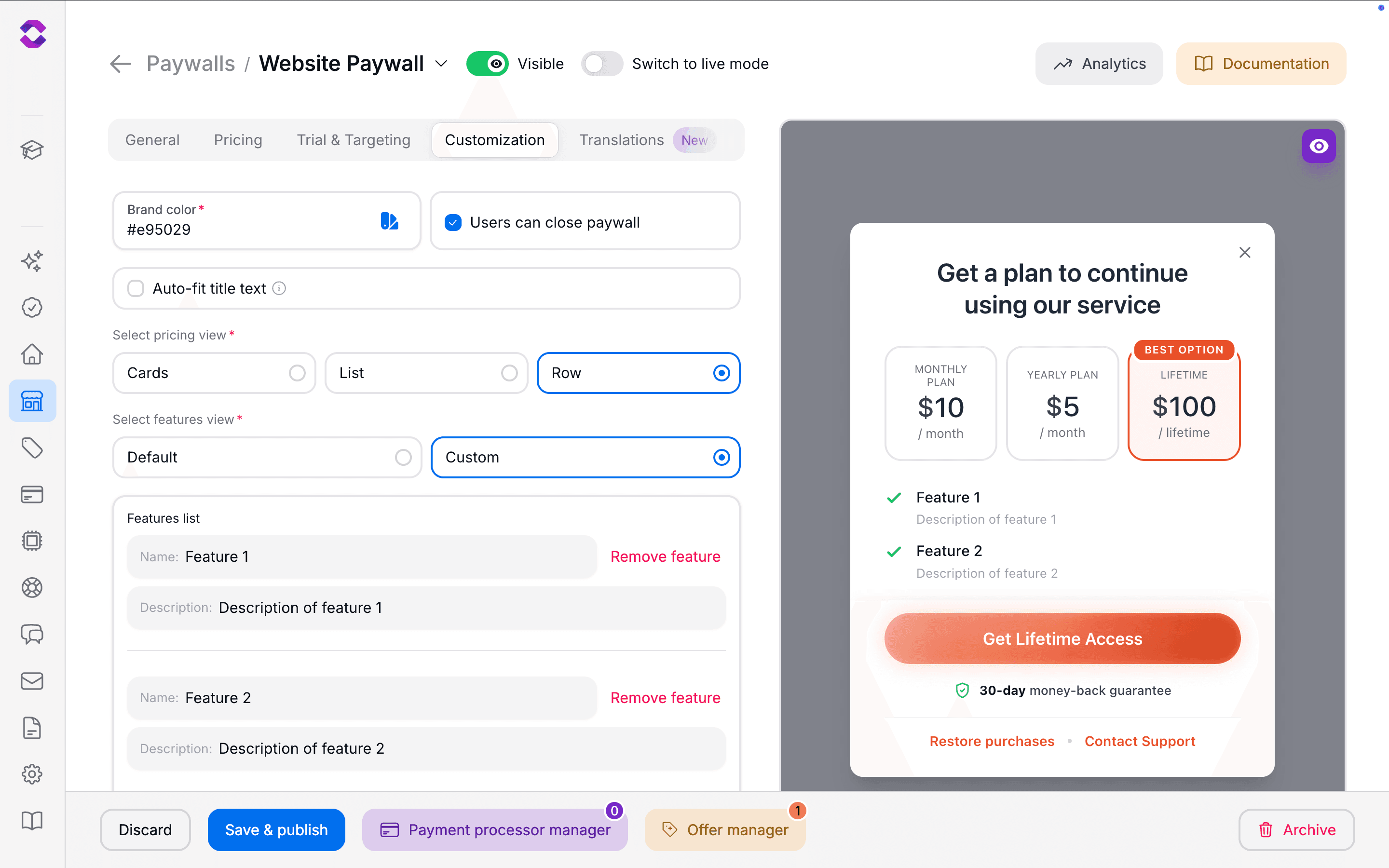 Monetize dashboard