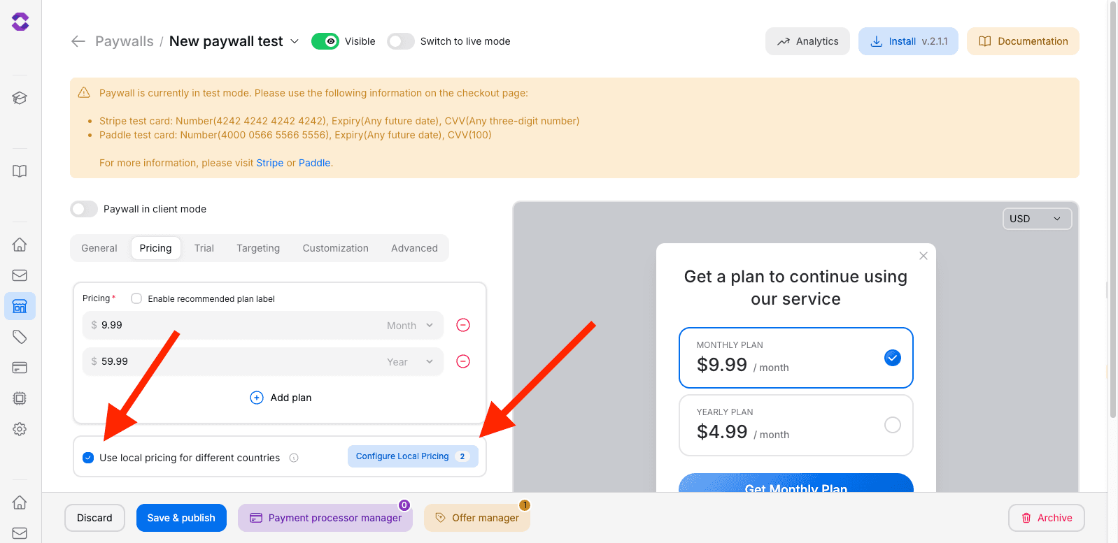 Local pricing toggle