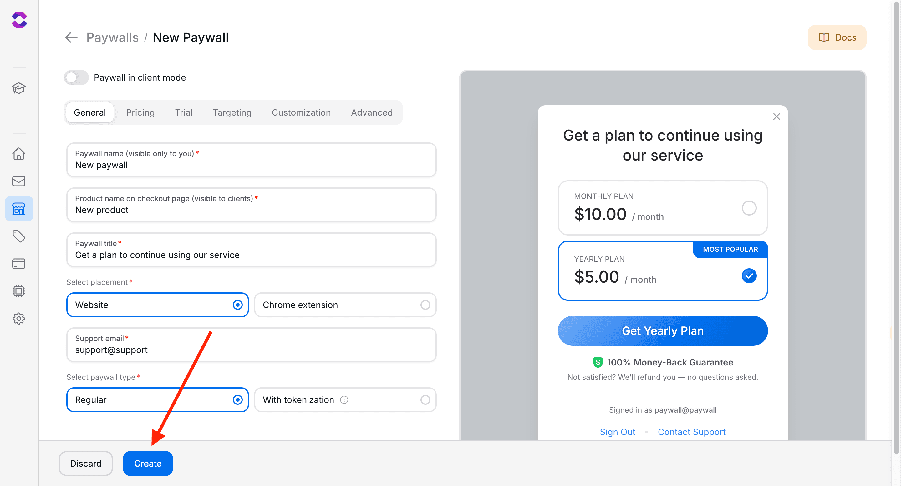 Create paywall button
