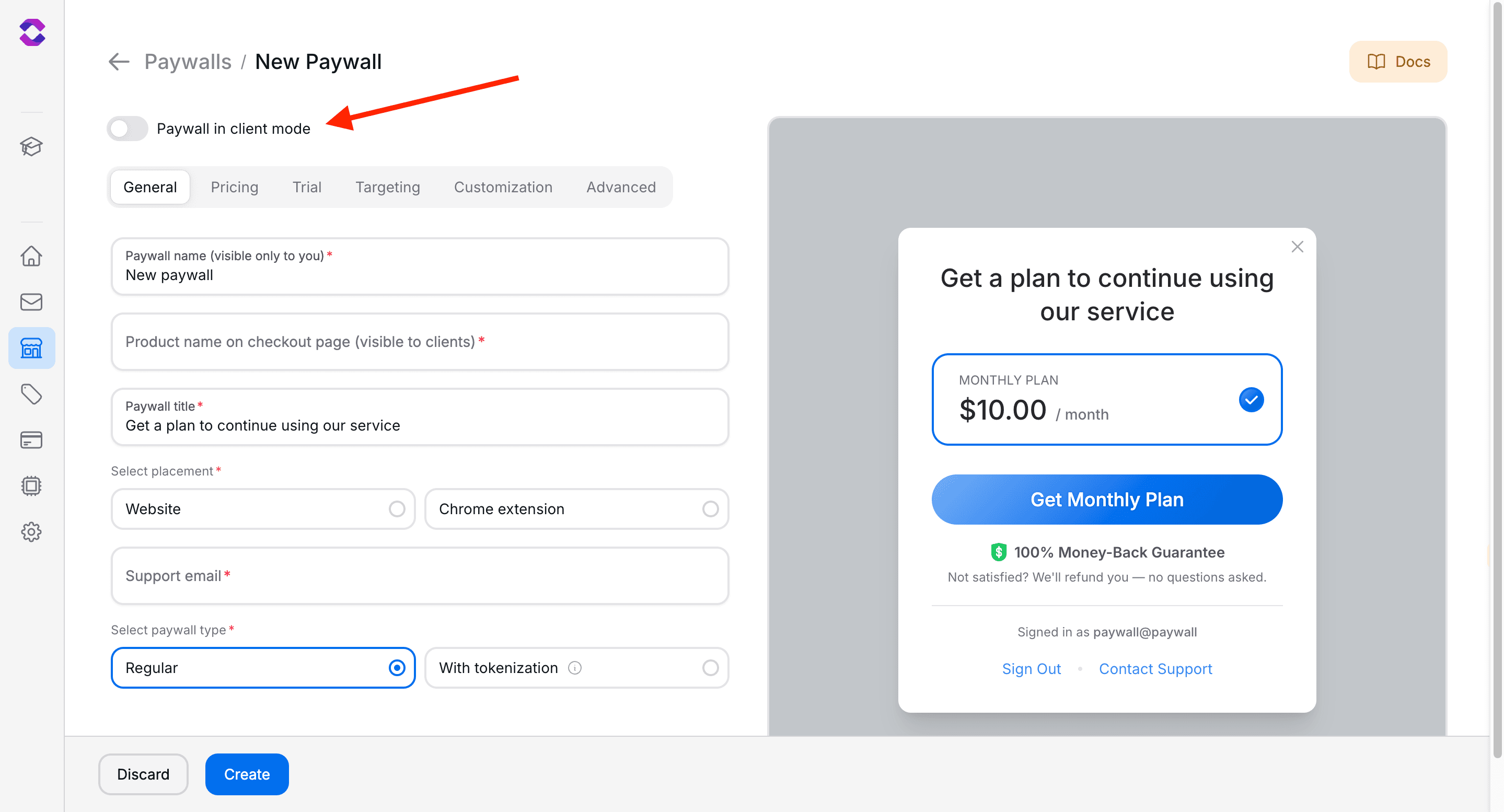 Set paywall mode