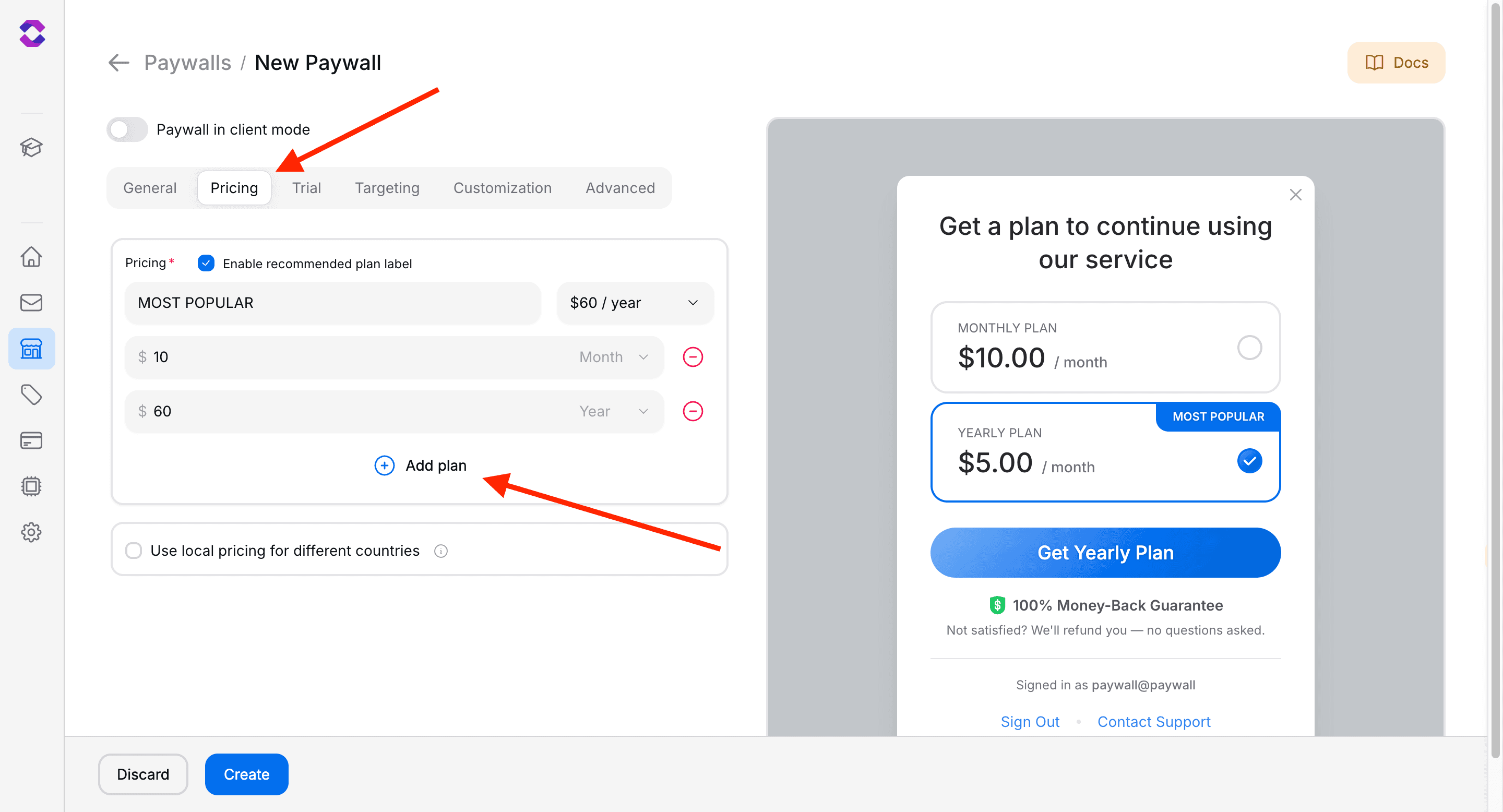 Set paywall pricing